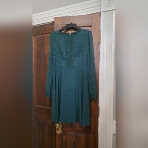 SHEIN Teal Green Long-Sleeve Midi Dress with Lace Placket